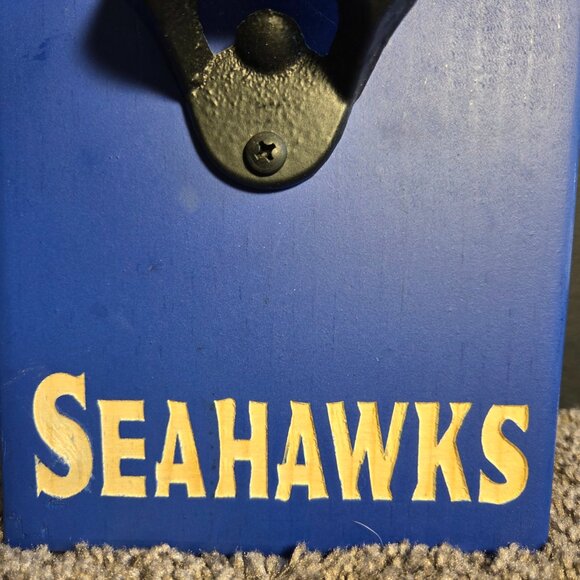 Seattle Seahawks Handcrafted Wood Mounted Bottle Opener - Picture 3 of 7